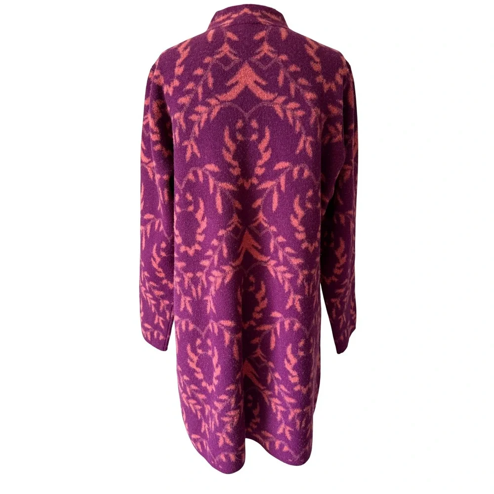 Sundance Cardigan Coat Merino Wool Blend Button Front Jacquard Purple Pink Large